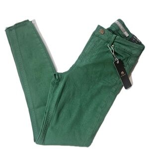 Tractr‎ Mona High Rise Crop Jeans Juniors 00 24 Green Slim Skinny Raw Hem